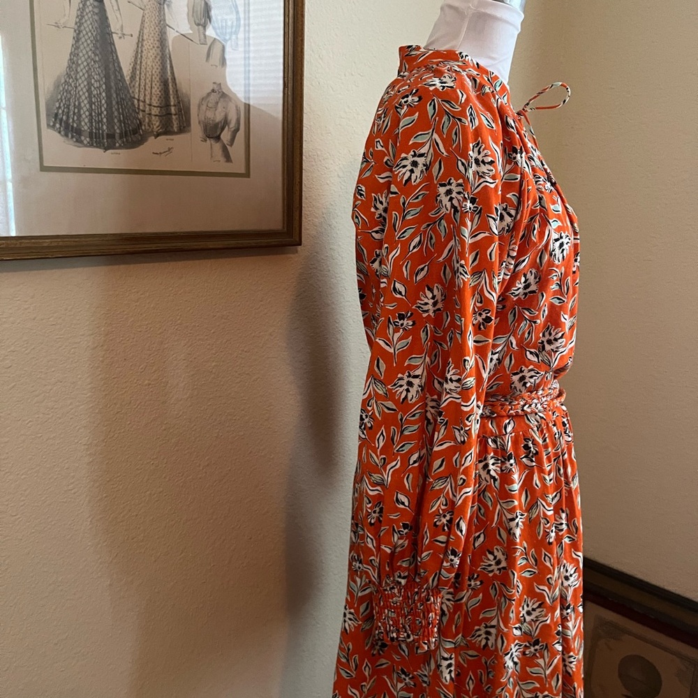 Alice + Olivia Orange Wrap Midi Linen Print Dress S Size 6 - Picture 3 of 5